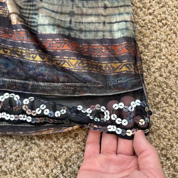 One World Brown Aztec Velour Sequin Kimono Sleeve Top Womens 2X EUC Boho - Picture 3 of 11